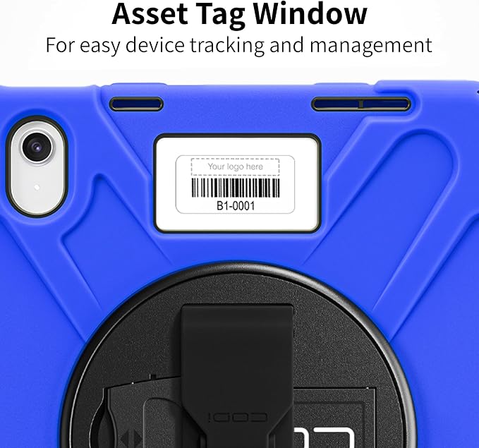 CODi Rugged iPad 11 (A16)/iPad 10.9 (10th Generation) Case with Screen Protector &amp Asset Tag Window-Blue | 360° Protection Kickstand &amp Shoulder Strap