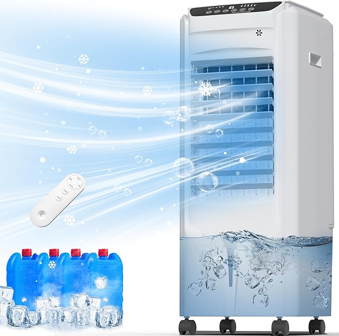 Landeagle 32" Swamp Cooler Air Conditioner,1800CFM Evaporative Coolers with 4.2 Gal Tank,110°Oscillation Portable Room with 12H Timer, Cooling Fans that Blow Cold Air for Bedroom Indoor, Bright White