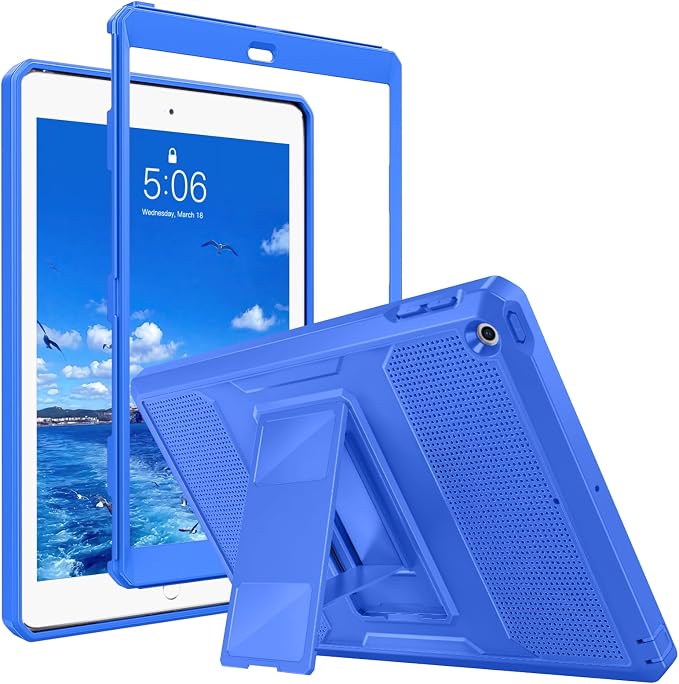 MoKo Shockproof Case Fit 2018/2017 iPad 9.7 6th/5th Generation Black | Heavy Duty Shockproof Full Body Rugged Hybrid Cover with Built-in Screen Protector for Apple iPad 9.7 Inch 2018/2017