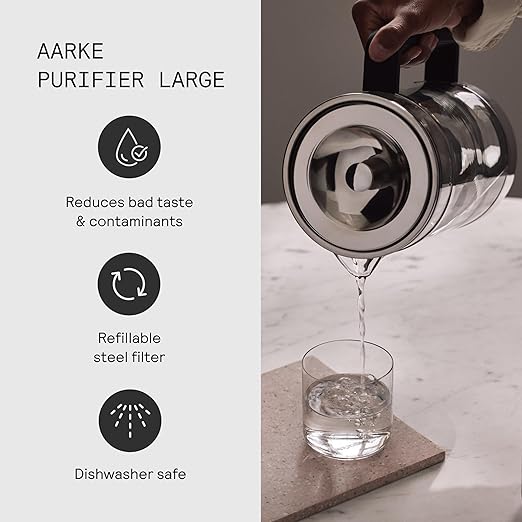 Aarke Purifier Large 1.66L Glass Pitcher Bundle w/Steel Filter, 3 Enriched + 1