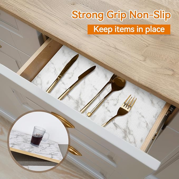 Shelf and Drawer Liner for Kitchen Cabinets Non-Adhesive, Strong Grip Non-Slip Thickened Cabinet Liners for Shelves, Waterproof Mats for Dresser Cupboard, White, 23 in x 30 Feet