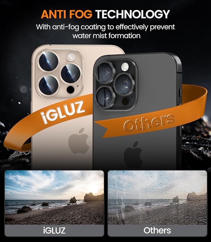 iGluz 2 Pack Anti-Reflection Camera Lens Protector for iPhone 17/16/16 Plus [98% Transmittance][1-Step Installation][Strong Adsorption] 9H Shatterproof Tempered Glass-Black