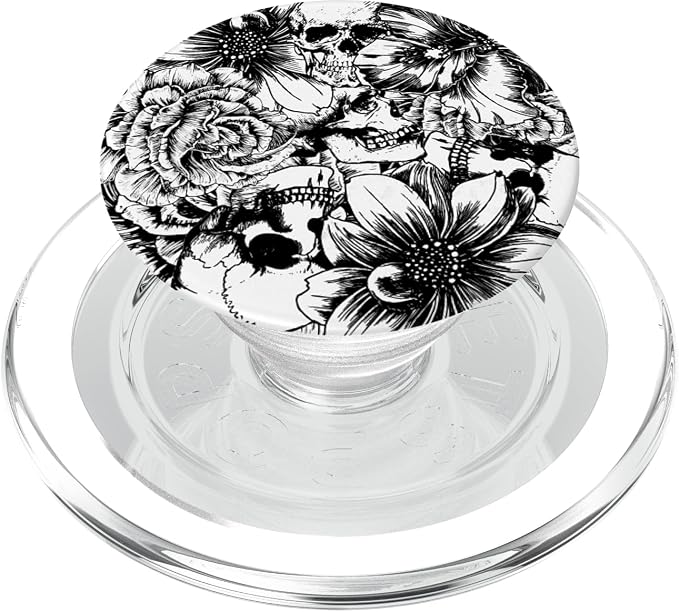Black and White Floral Skulls PopSockets Adhesive PopGrip