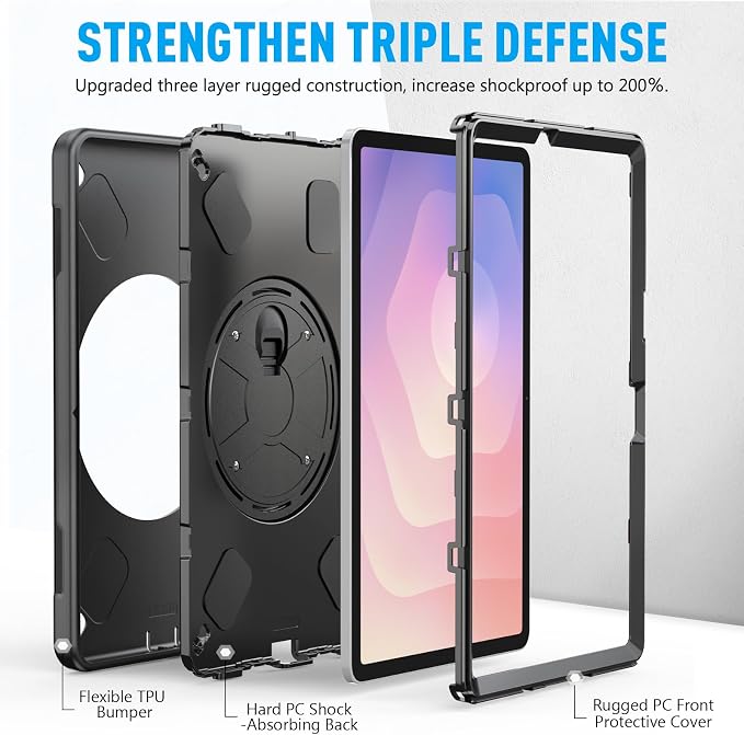 Miesherk Case for Galaxy Tab S11 Case Samsung Galaxy 11 Inch 5G 2025Black | Military Grade Shockproof Case with Hand/Shoulder Strap-S Pen Holder-Rotating Kickstand