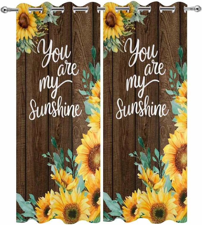 Summer Outdoor Curtains for Patio Sunflowers Eucalyptus Leaves Wood Waterproof