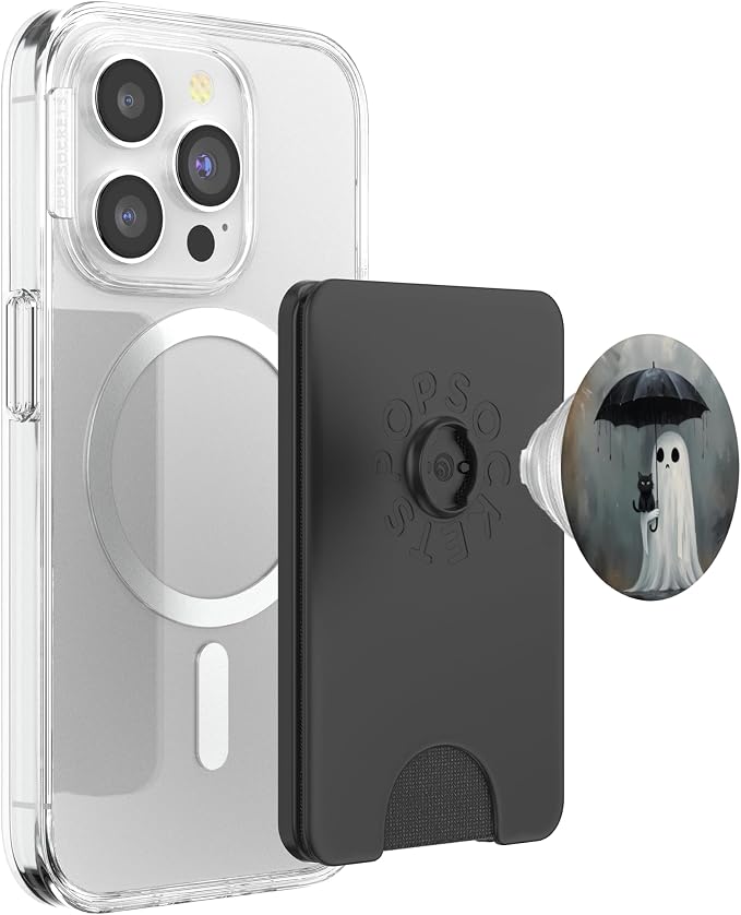 Ghost Holding Umbrella with Cat Halloween PopSockets Adhesive PopGrip