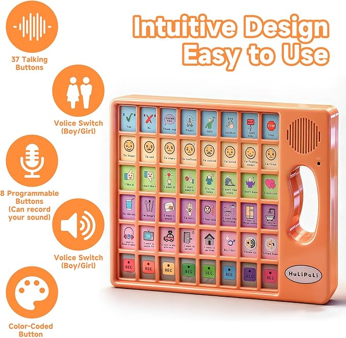 AAC Device for Autism with Grip Handle - 40 Pre-Installed Buttons & 8 Programmable Keys, Non-Verbal Communication Tool for Speech Therapy, Stroke Rehab & Aphasia, Adjustable Volume Talking Aid