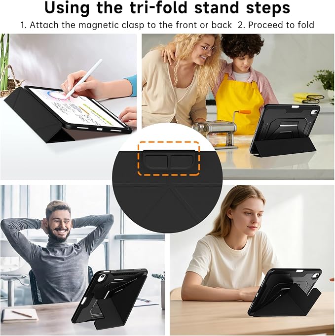 for ipad A16 Caseipad 11th/10th Generation Case 11Inch 2025/10.9 Inch 2022 | with Pencil HolderRemovable Magnetic &amp Trifold Leather Stand CoverMulti-Angle VewingAuto Sleep/Wake (Black)