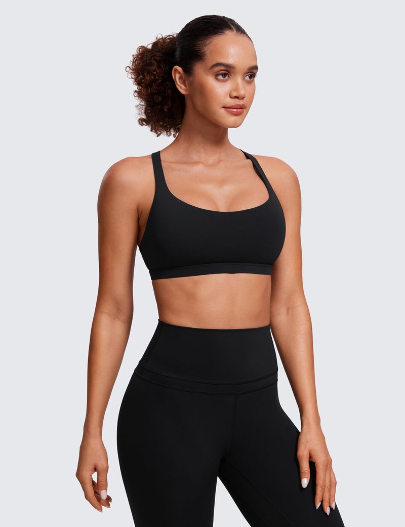 CRZ YOGA Naked Feeling Strappy Sports Bras for Women - Criss Cross Back Wireless Padded Cami Yoga Workout Top Black Medium