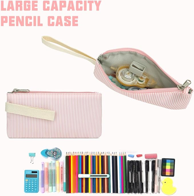 School Backpack for Girls, 3PCS Bookbags Set with Lunch Box Pencil Pouch Elementary Middle School Bag Laptop Back Packs (Stripes Pink)