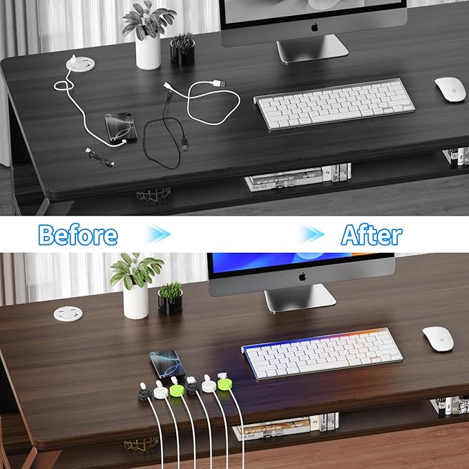 XenovaX 6 Pack Cord Organizer Clips - Desk Cable Management Clips, Cable Holder for Charger Wires, Phone Charger Cord Holder Clips for Desk, Office, Car, Home, Cubicle, Nightstand