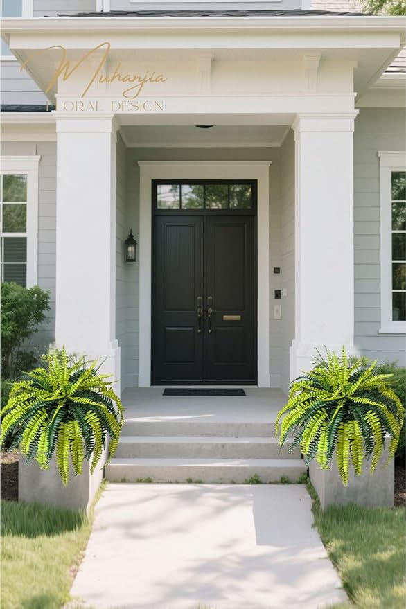 Polyester Artificial Boston Fern Bush,Set of 4,Fake Fern Hanging Plants UV Resistant That Look Real for Outdoors and Home Decor. (36" 4Pcs-Yellow Green)