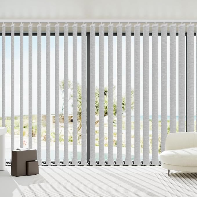 Blindify Motorized Vertical Blinds Compatible with Alexa Google Home, Light Filtering Sliding Door Shades Smart Vertical Blinds Remote Control Customize, Jacquard Silver