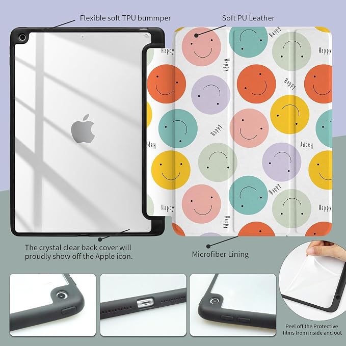 Case for iPad 9th/8th/7th GenerationiPad 10.2 inch Case Clear Back iPad 2021/2020/2019 CoverTrifold StandPencil HolderAuto Sleep/Wake UpCute Aesthetic DesignedCheckerboard