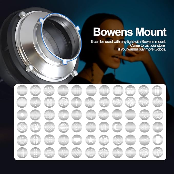 Wellmaking Bowens Mount Optical Snoot Conical, Flash Projector Attachment, Spotlight Snoot Photography Video Artist Modelling Shape Light Studio with Optical Lens Various Gobos Photography Accessories