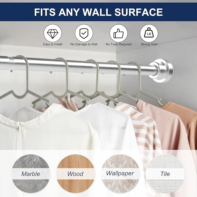No Drilling Closet Rod, 27.5-51 Inches Hanging Closet Rod for Clothes, Closet Bar & Pole Heavy-duty, Closet Rods for Hanging Clothes For Closet Wardrobes Bathroom Laundry RV Curtains,Nickel