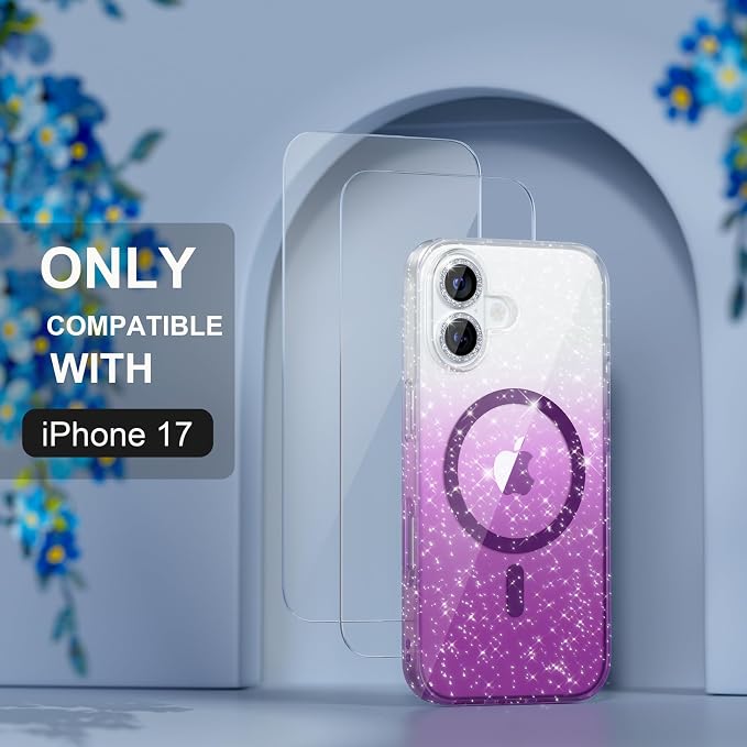 Choiche for iPhone 15 Pro Max Case Compatible with MagSafe Glitter Black | Women Girly Cute Glitter Sparkly Magnetic Phone Case with Diamond Camera Lens Protectors Military-Grade Drop Protection 6.7
