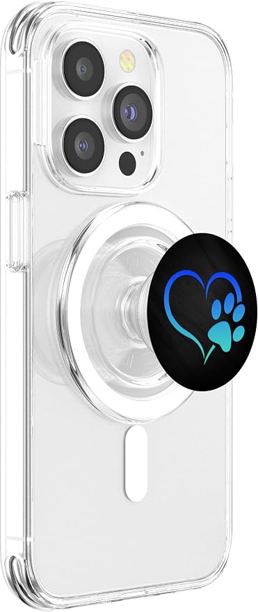Turquoise Teal Blue Color Dog Paw Print Heart On a Black PopSockets Adhesive PopGrip