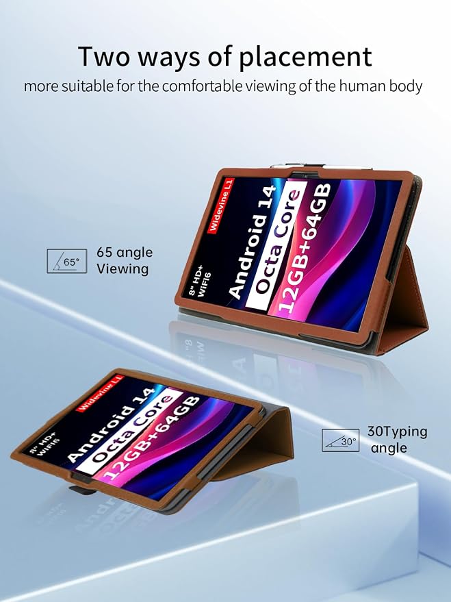 Case for Topsand M8 Android 14 Tablet 8 inch TabletsUYRUREL Leather Slim Folding Stand Cover with Hand Strap Magnet for Men Women Full ProtectionBlack.