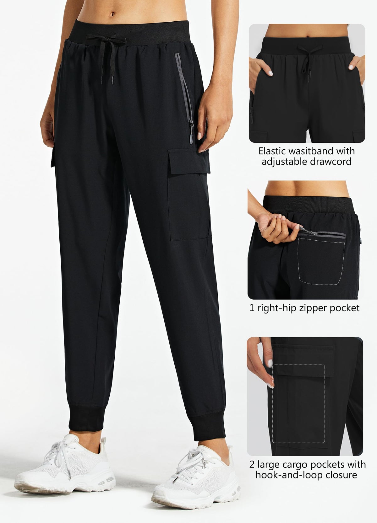 Libin Women's Cargo Joggers Lightweight Quick Dry Hiking Pants Athletic Lounge Casual Travel, Black XXXL