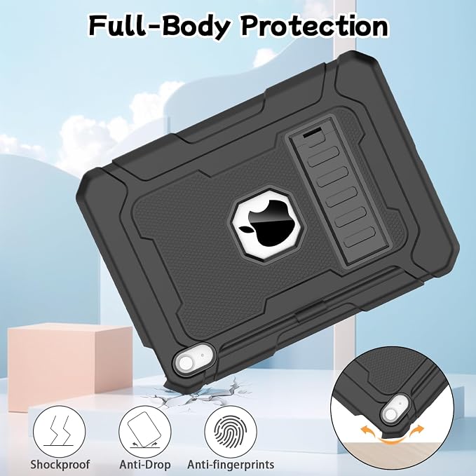 LTROP Case for iPad A16 11th Generation 2025 11 Inch / 10th Generation 2022 10.9 Inch with Kickstand and Pencil Holder Shockproof Rugged Protective iPad 11 inch Cover Black