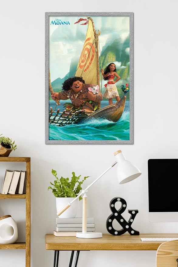 Disney Moana - Group Wall Poster, 34L" x 22.4W", Gray Framed Version