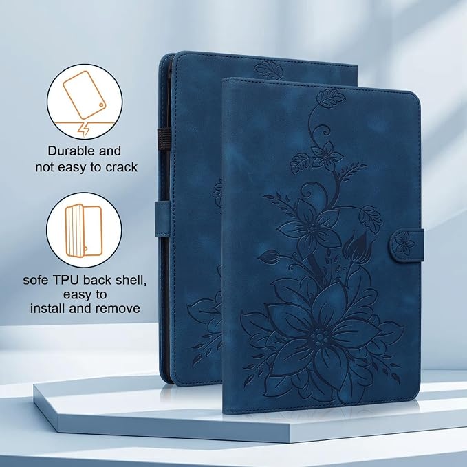 Case for All-New Amazon Fire HD 10 and 10 Plus Tablet (13th/11th Generation 2023/2021 Release) Magnetic Clasp Stand Leather Case with Pen Holder Blue