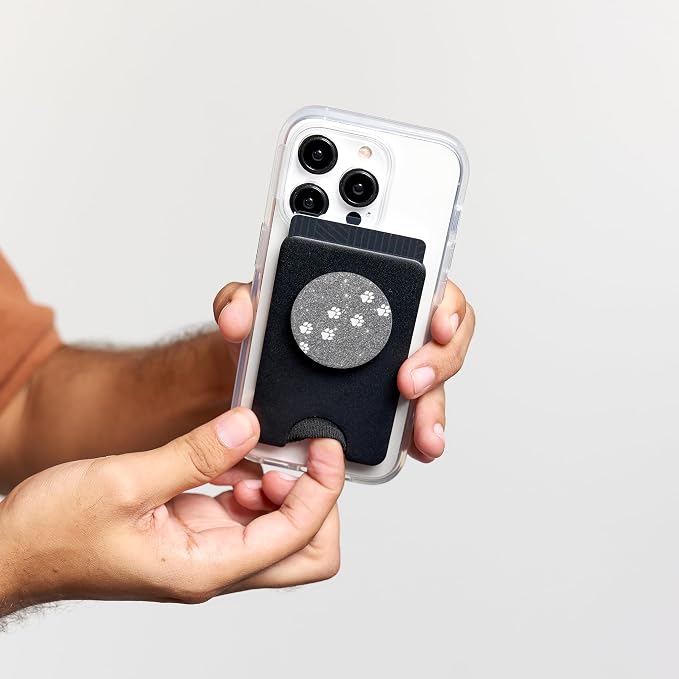 Silver Paw Print Tracks Dog Cat Mom White Cute PopSockets Adhesive PopGrip