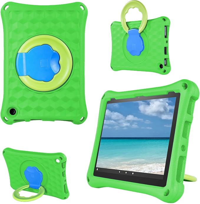All-New Fire HD 10 Tablet Case for Kids(2023 Release)Incompatible with iPad SamsungLight Weight Shock Proof Handle Friendly 360 Rotating Grip Stand Kid-Proof Case (Green)
