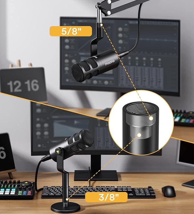 MAONO XLR Podcast Microphone, Cardioid Studio Dynamic Mic for Vocal Recording, Streaming, Voice-Over, Voice Isolation Technology, Metal Mic, Works for Audio Interface, Mixer, Sound Card-PD100