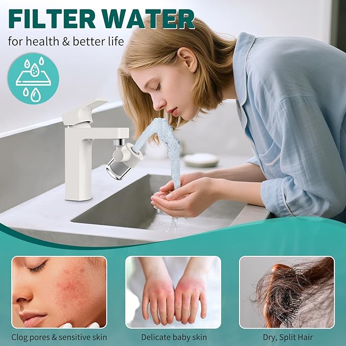 CECEFIN Swivel Water-Filter for Sink-Faucet - Faucet Mount Water Filtration System, Carbon Purifier Reduces 99% Chlorine, Last 528 Gallons Tap Water, Fits Most Pull Out Kitchen/Bathroom/RV Faucets