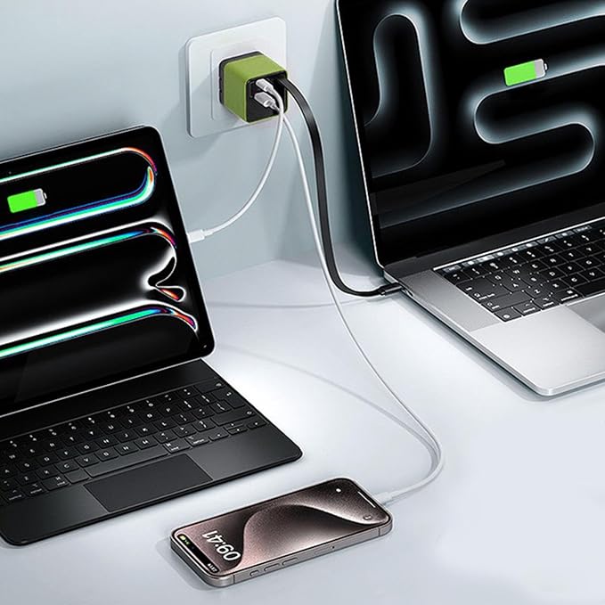 Charger Retractable Mobile Phone Charger Wall Plug with Expandable 80w Max Fast Charging Module Type-C Cable and 2 USB Ports for Mobile Phones Laptops