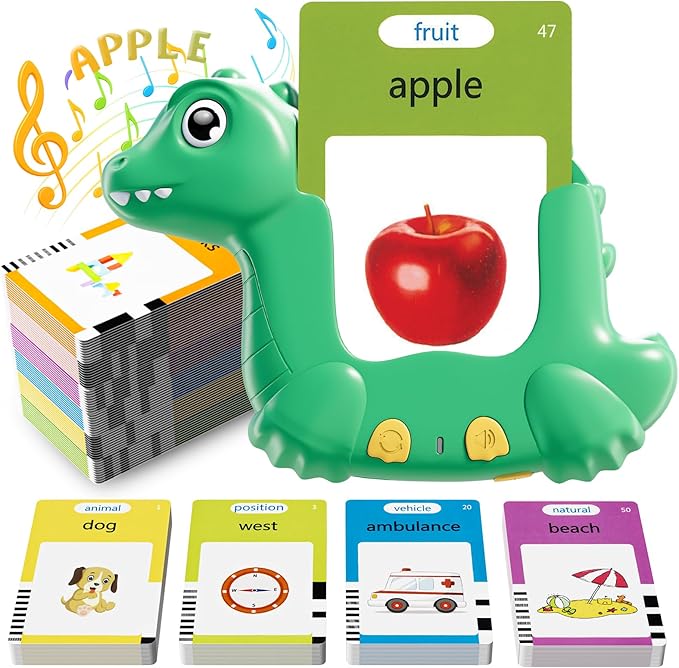 Talking Flash Cards for Toddlers with 510 Sight Words, Dinosaur Shaped Pocket Speech English Learning Toys Easter Gifts for Kids, Educational & Autism Toys for Speech Therapy