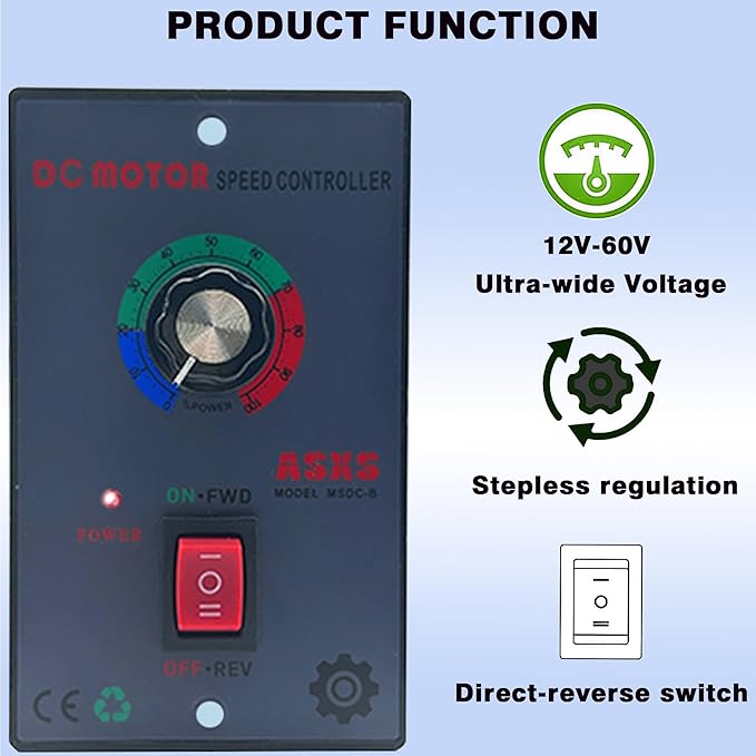 URANT DC12V - 60V/20A Motor Speed Controller, with Forward and Reverse Switch,Suitable for DC Brushless Motors,Forward and Reverse Motor Speed Regulator,DC Motor Speed Controller