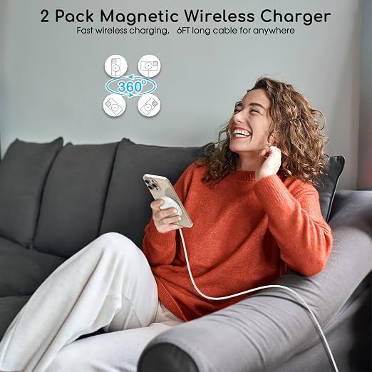 Magnetic Wireless Charger for iPhone 2Pack 6FT [Apple MFi Certified]Mag-Safe Charger Cable Wireless Magnetic Charging Cord with USB C Fast Charging Block for iPhone Air/17/17 Pro/17 Promax/16/16Plus