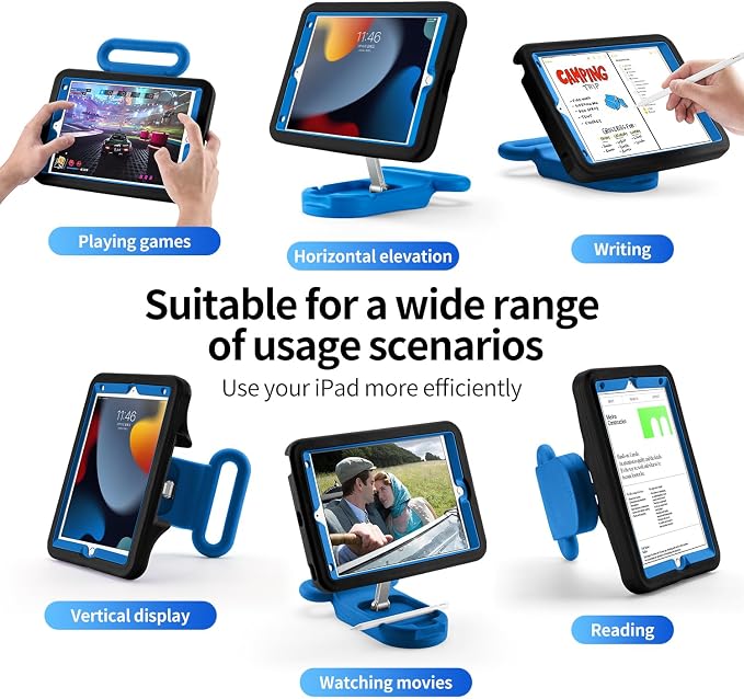 Kids Case for iPad 7th/8th/9th Gen 10.2 inchAdjustable Handle Stand(Black) | Adjustable Portrait/Landscape Stand/Drop Proof with Handle/KickstandChild Friendly Protective for iPad 10.2 2021/2020/201