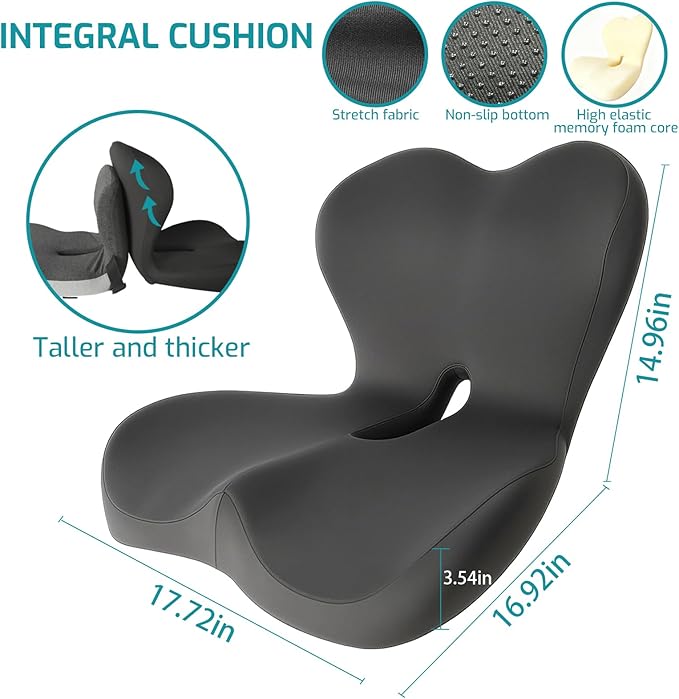 Memory Foam Seat Cushion,Office Chair Cushion with Lumbar Support for Back Pressure Relief,Sciatica,Non Slip Car Seat Cushion with Strap,Pad Orthopedic Cushions for Car,Truck,Desk (D-Dark Grey)