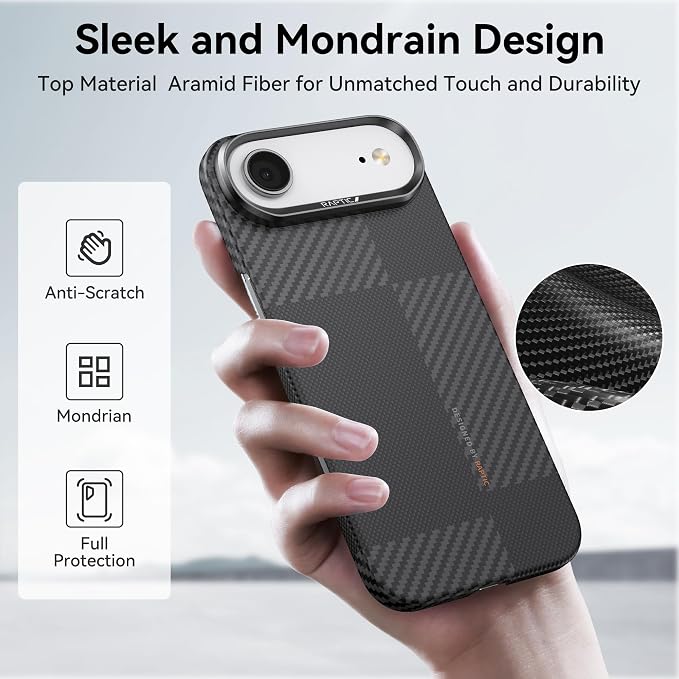 RAPTIC Aramid Fiber Case for iPhone 16 Pro Compatible with MagSafe Non-Slip &amp Slim 600D Aramid Fiber [Military Grade Drop Tested] Anti-Scratch Shockproof Protective Case 6.3 inch Black