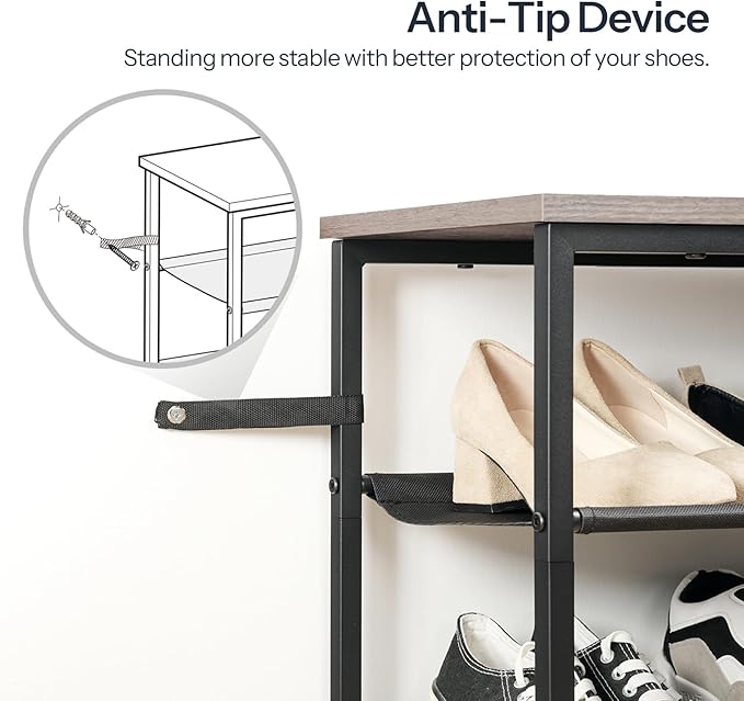 HOOBRO Shoe Rack, 5 Tier Shoe Storage Organizer with 4 Oxford Fabric Shelves and Top Panel, Holds 16-20 Pairs of Shoes, for Entryway and Closet, Industrial, Greige and Black BG50XJ01