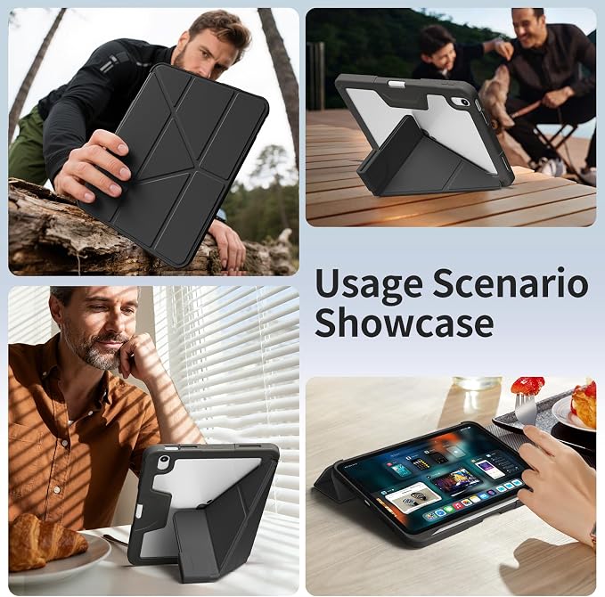 Case for iPad (A16) 11th Gen 11'' 2025/iPad 10th Gen 10.9'' 2022 | Shockproof Protective Cover with Pencil Holder Multi-Angle Stand Clear Back Support Touch ID &amp Auto Sleep/Wake (Black)