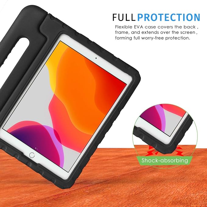 HDE Case for iPad 9th Generation Kids Shockproof Cover 10.2 inch with Handle Stand fits 2021 9th Gen 2020 8th 2019 7th Tablet - Black