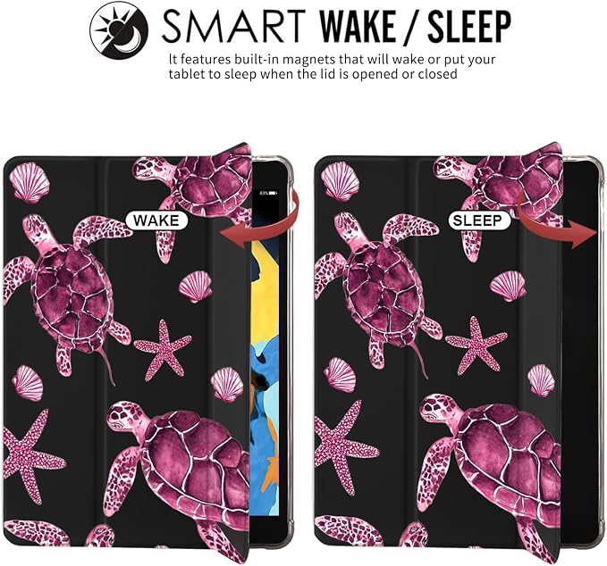 JOYLAND Blue Turtle for iPad Air 11 Inch M3(2025)/M2 (2024)Air 5th/4th Generation Case 2022/2020 10.9 Inch with Pencil Holder-Trifold Stand Protective Cover with Soft TPU BackBlack