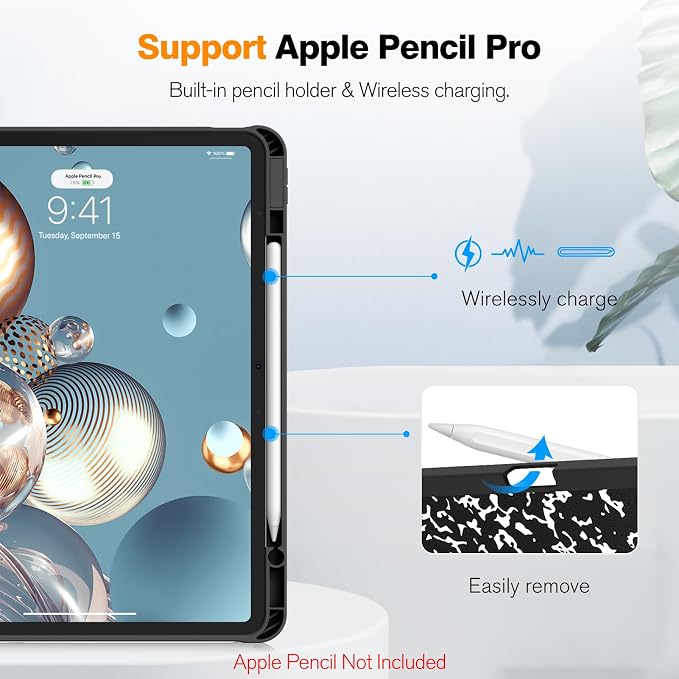 Fintie Slim Shockproof Case for iPad Air 13-inch M4/M3/M2 (2026/2025/2024) | Soft TPU Back Cover Drop protection Viewing &amp Typing Angles Pencil Holder Scratch-Resistant Composition Book