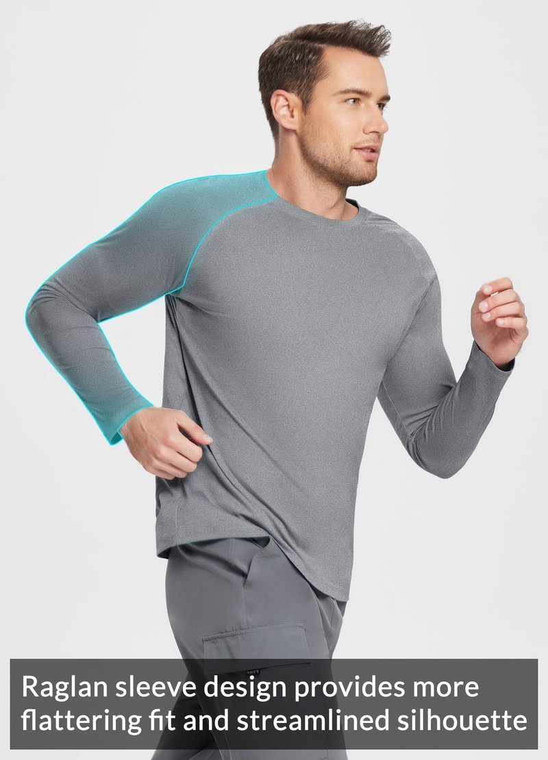 baleaf Men's Long Sleeve Running Shirts Workout Tops Quick Dry SPF Rash Guard Lightweight Hiking Sun Protection t Shirt Grey XL
