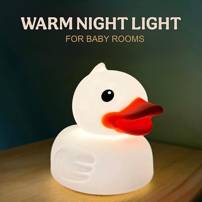 Junlumen Cute Duck Night Light – Soft Silicone Tap Lamp for Kids, USB Rechargeable, Color-Changing, BPA-Free QuackLite 7