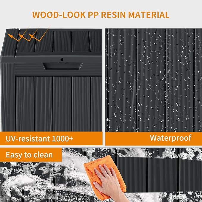 28 Gallon Outdoor Deck Box,Storage Lockable Waterproof Patio Furniture,Garden Tools,Cushions,Pool Accessories Outside Storage Resin Box(Black)