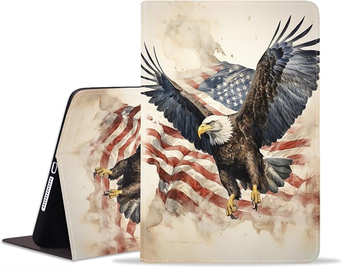WEUIUJKILO Case for iPad (A16) 11th Generation 11 Inch 2025 iPad 10th Generation 10.9 Inch 2022 Slim PU Leather Folding Stand Smart Cover with Auto Sleep/Wake American Flag and Sunflower