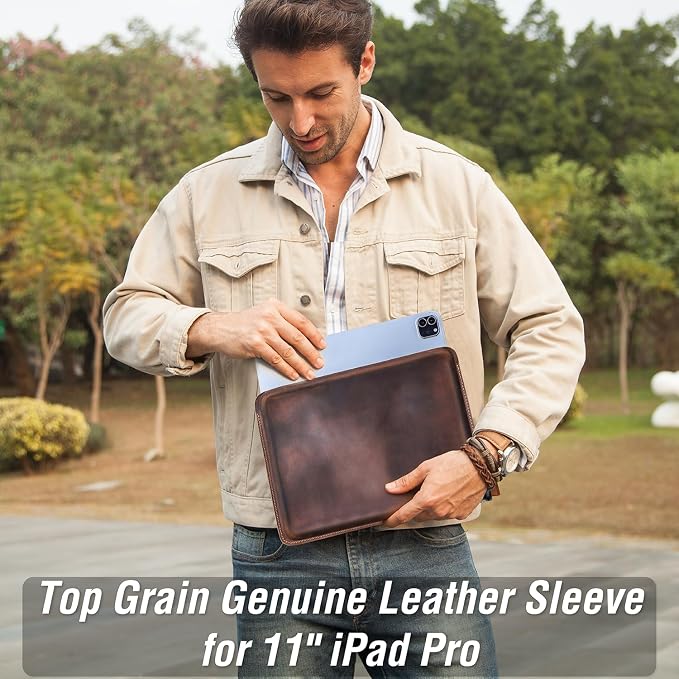 Top Grain Leather 12.9 Tablet Sleeve Slim Protector Vintage Design Fully Handmade Compatible with 12.9 iPad Pro 3/4/5/6 Gen Fits A2233 A2069 A2378 A2379 A2461 A2462 Coffee 12.9 Inch