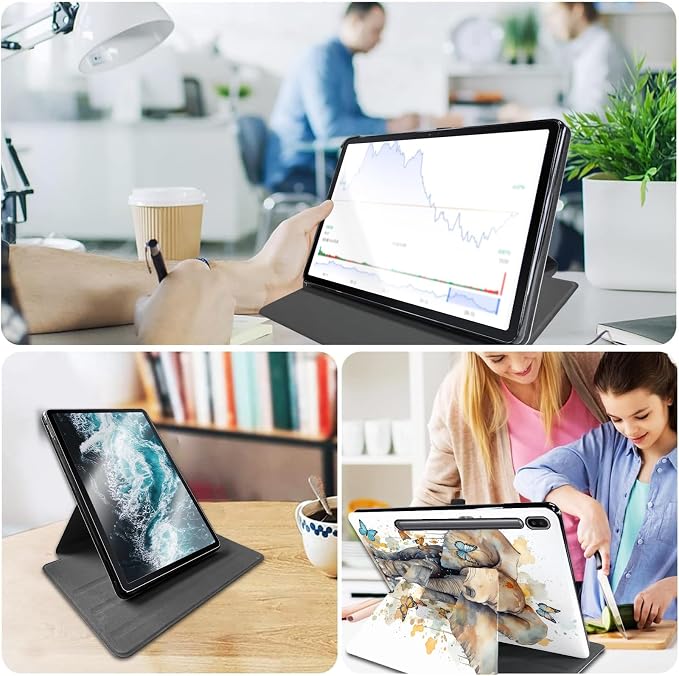 for Samsung Galaxy Tab S6 (10.5 inch) Tablet 2019 release-360 Degree Rotating Stand PU Leather Cover with Auto Wake/Sleep + S Pen HolderArt Butterfly
