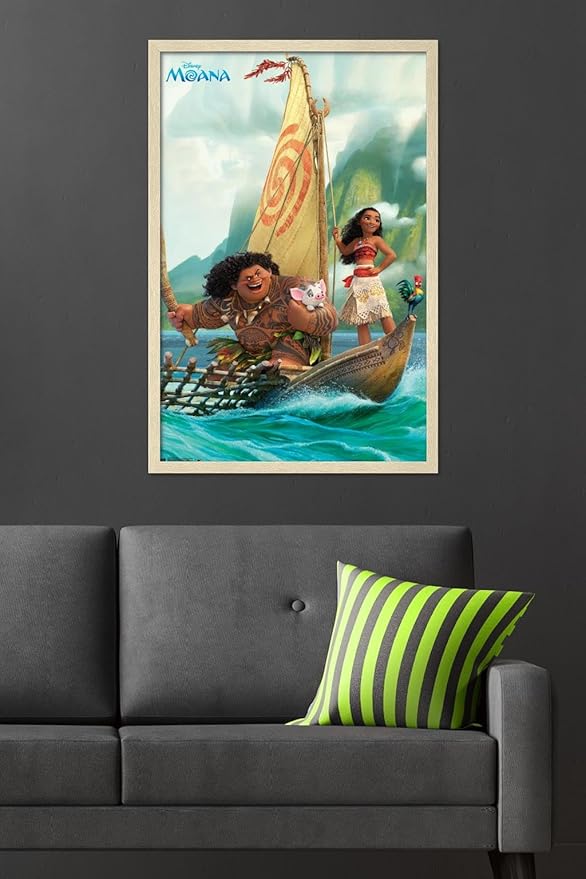 Disney Moana - Group Wall Poster, 34L" x 22.4W", Blonde Framed Version